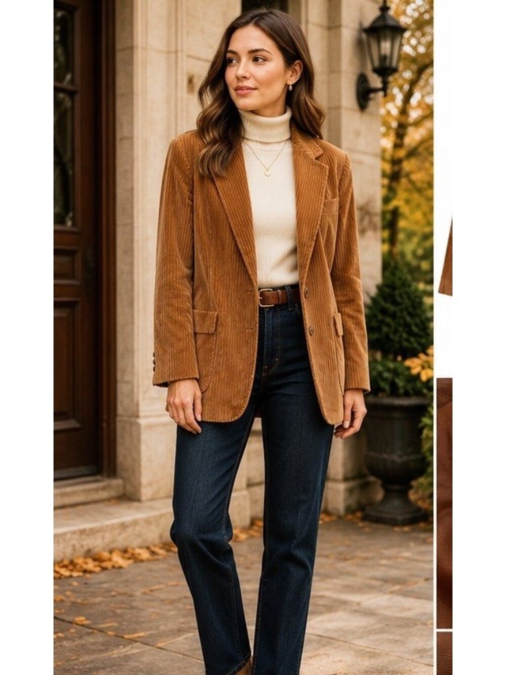 Vintage JP Collection Corduroy Blazer Women 14 Made Japan Brown Academia Jacket